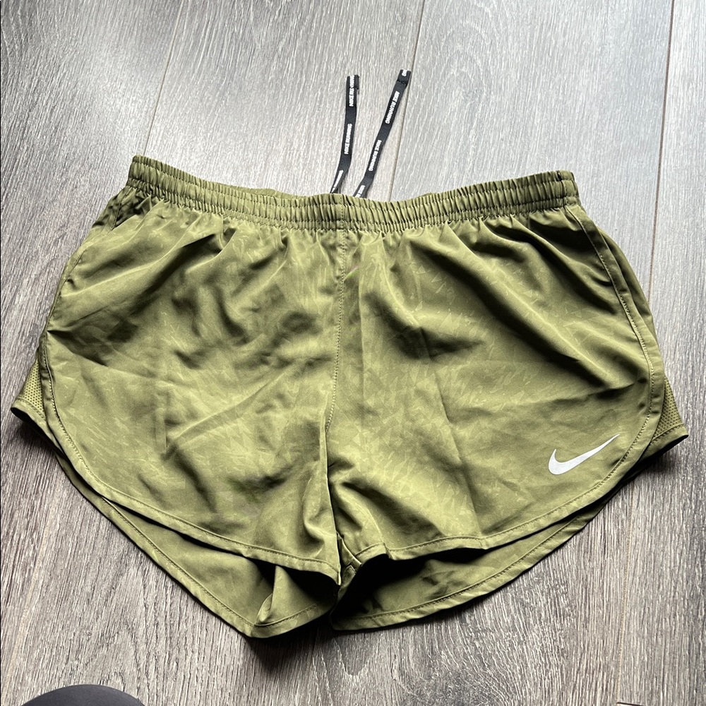 Nike Olive Green Athletic Running Shorts with Swoosh